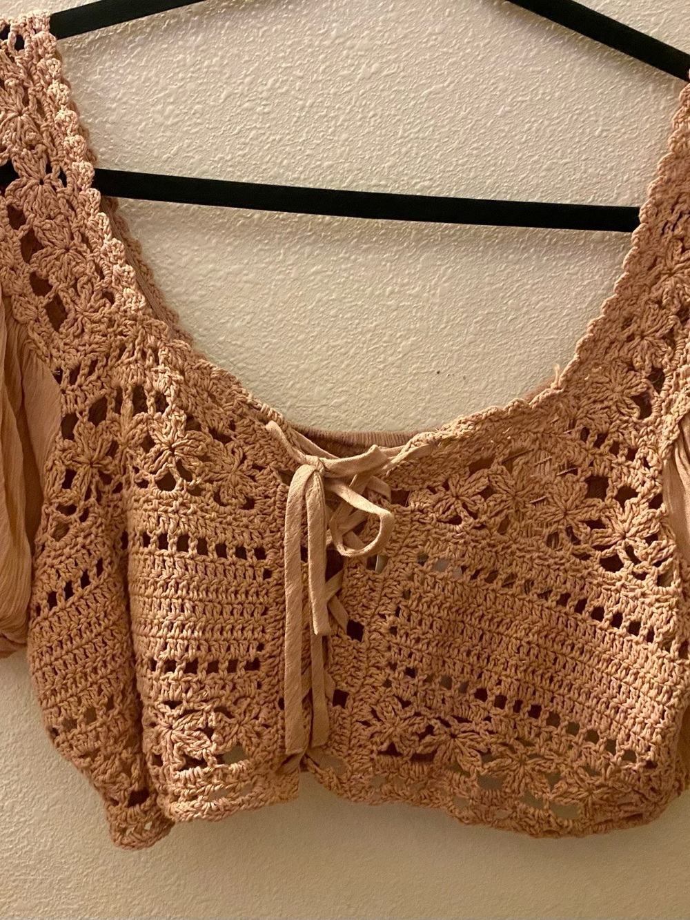 ILLA ILLA Crochet Tie-Front Crop Top in Nude